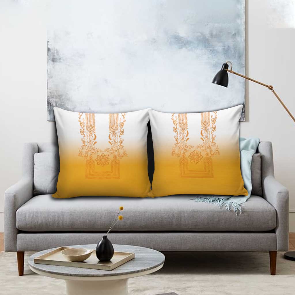 Philippines Barong Style Pillow Cover with Polynesian Art and Leaf Motif Yellow Color LT03 - Polynesian Pride