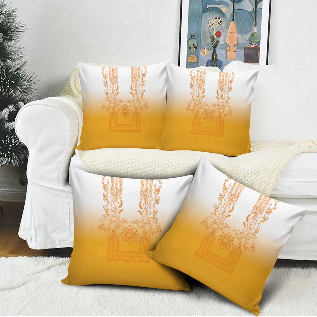 Philippines Barong Style Pillow Cover with Polynesian Art and Leaf Motif Yellow Color LT03 - Polynesian Pride