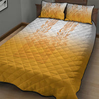 Philippines Barong Style Quilt Bed Set with Polynesian Art and Leaf Motif Yellow Color