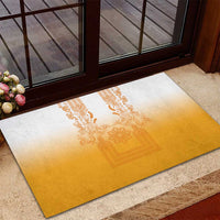 Philippines Barong Style Rubber Doormat with Polynesian Art and Leaf Motif Yellow Color