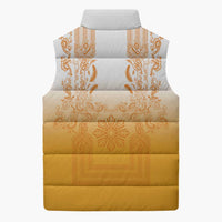 Philippines Barong Style Sleeveless Puffer Jacket with Polynesian Art and Leaf Motif Yellow Color