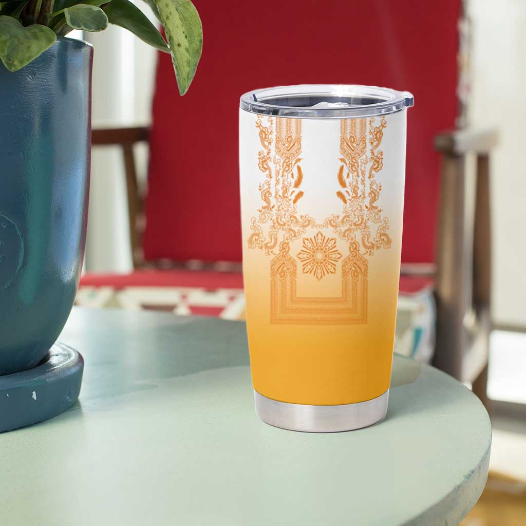Philippines Barong Style Tumbler Cup with Polynesian Art and Leaf Motif Yellow Color