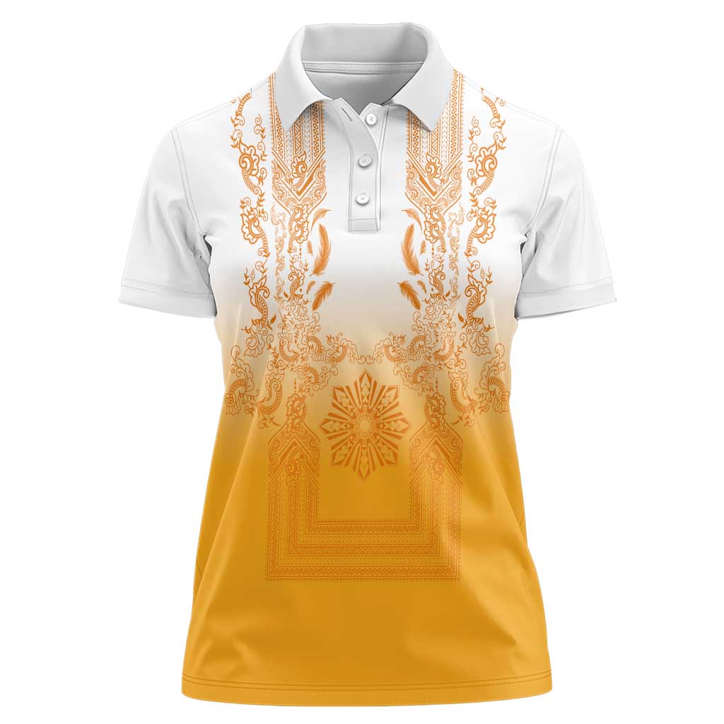 Philippines Barong Style Women Polo Shirt with Polynesian Art and Leaf Motif Yellow Color LT03 Female Yellow - Polynesian Pride