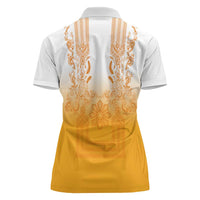 Philippines Barong Style Women Polo Shirt with Polynesian Art and Leaf Motif Yellow Color LT03 - Polynesian Pride
