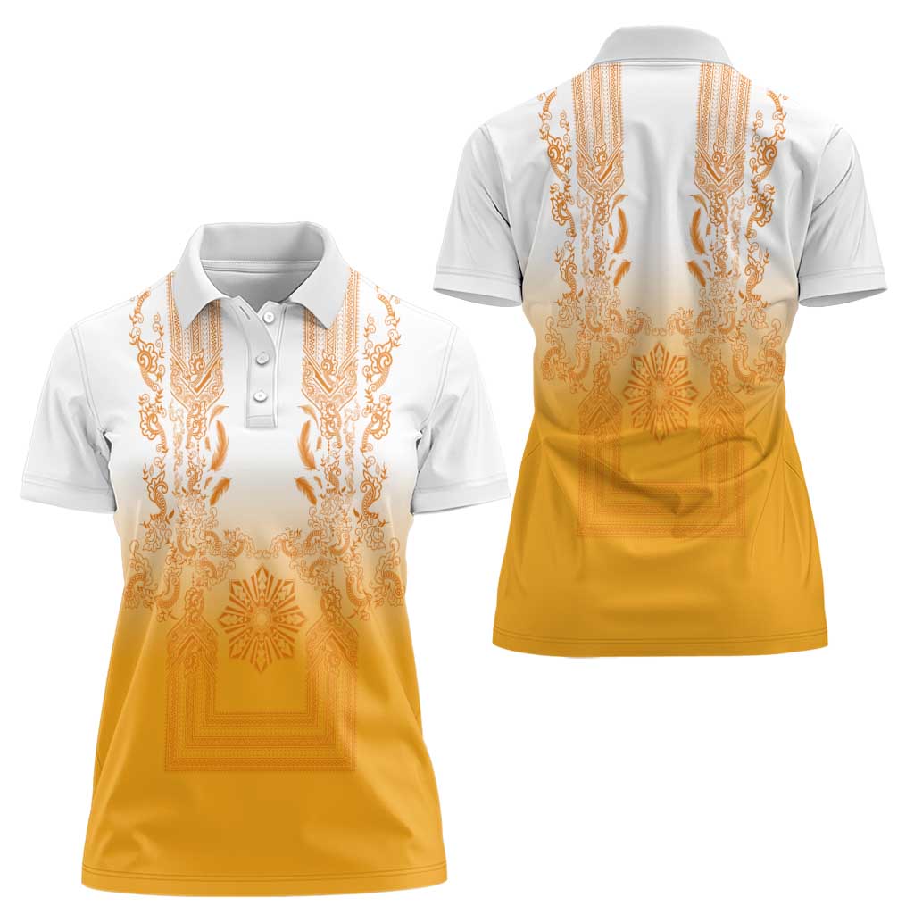 Philippines Barong Style Women Polo Shirt with Polynesian Art and Leaf Motif Yellow Color LT03 - Polynesian Pride