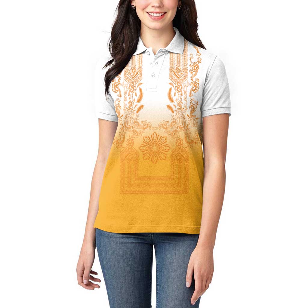 Philippines Barong Style Women Polo Shirt with Polynesian Art and Leaf Motif Yellow Color LT03 - Polynesian Pride