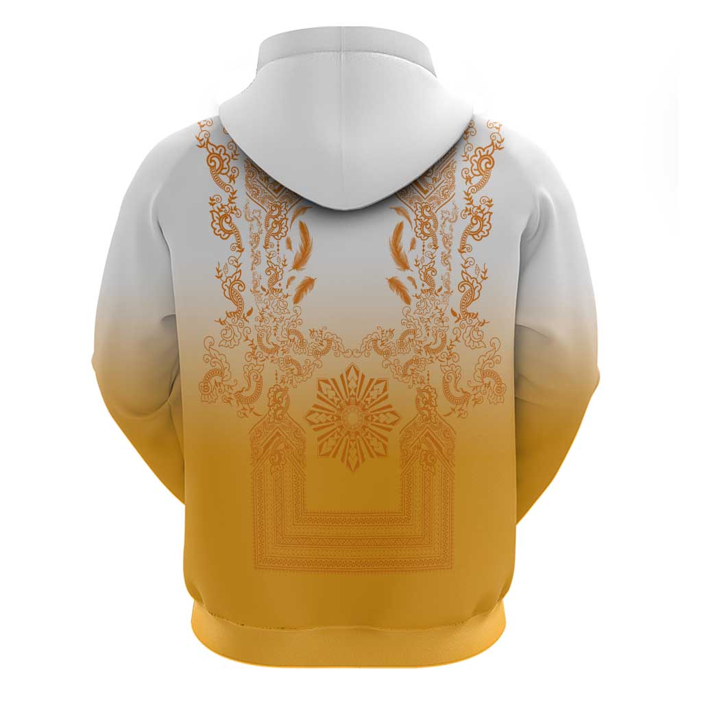 Philippines Barong Style Zip Hoodie with Polynesian Art and Leaf Motif Yellow Color
