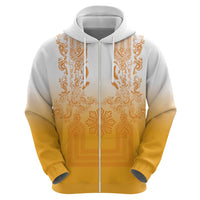 Philippines Barong Style Zip Hoodie with Polynesian Art and Leaf Motif Yellow Color