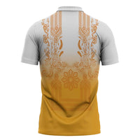 Philippines Barong Style Zipper Polo Shirt with Polynesian Art and Leaf Motif Yellow Color LT03 - Polynesian Pride