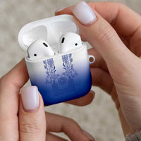 Philippines Barong Style AirPods Case with Polynesian Art and Leaf Motif Blue Color