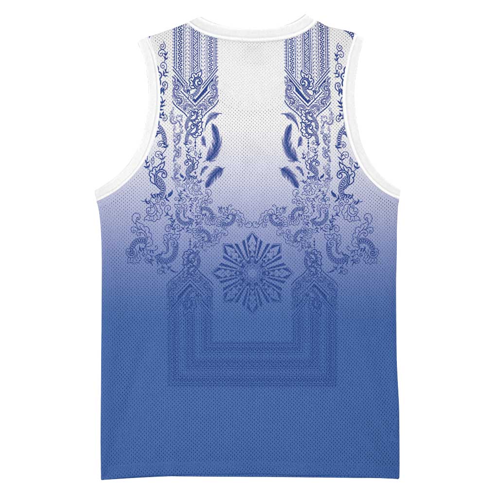 Philippines Barong Style Basketball Jersey with Polynesian Art and Leaf Motif Blue Color LT03 - Polynesian Pride