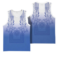 Philippines Barong Style Basketball Jersey with Polynesian Art and Leaf Motif Blue Color LT03 - Polynesian Pride