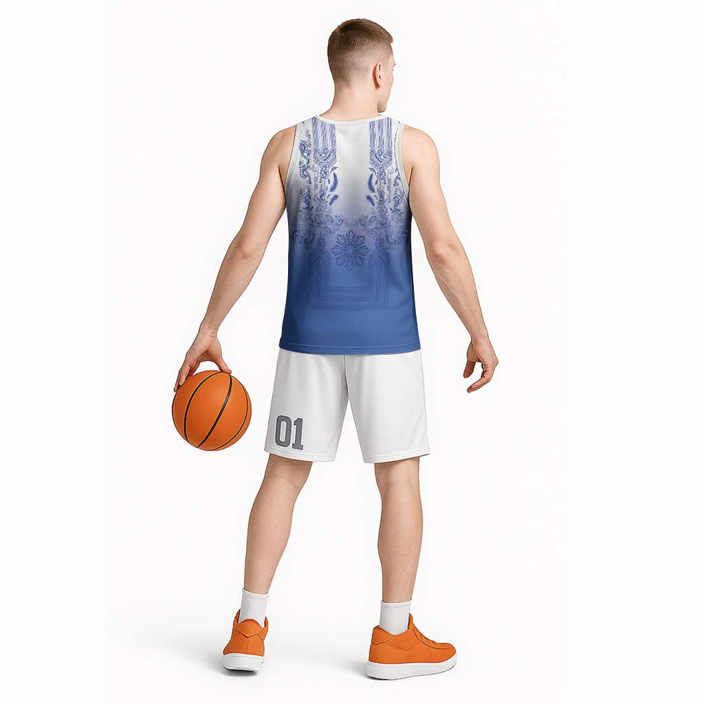 Philippines Barong Style Basketball Jersey with Polynesian Art and Leaf Motif Blue Color LT03 - Polynesian Pride