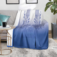 Philippines Barong Style Blanket with Polynesian Art and Leaf Motif Blue Color