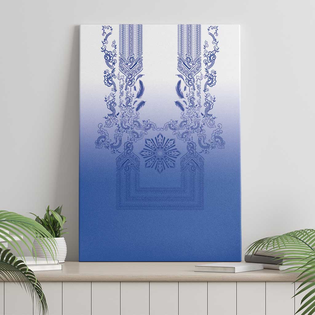 Philippines Barong Style Canvas Wall Art with Polynesian Art and Leaf Motif Blue Color LT03 - Polynesian Pride