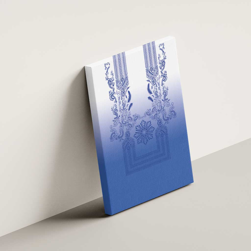 Philippines Barong Style Canvas Wall Art with Polynesian Art and Leaf Motif Blue Color LT03 - Polynesian Pride
