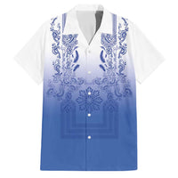 Philippines Barong Style Family Matching Puletasi and Hawaiian Shirt with Polynesian Art and Leaf Motif Blue Color LT03 Dad's Shirt - Short Sleeve Blue - Polynesian Pride