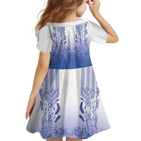 Philippines Barong Style Family Matching Summer Maxi Dress and Hawaiian Shirt with Polynesian Art and Leaf Motif Blue Color LT03 - Polynesian Pride