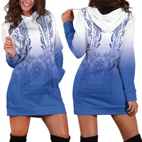 Philippines Barong Style Hoodie Dress with Polynesian Art and Leaf Motif Blue Color LT03 - Polynesian Pride