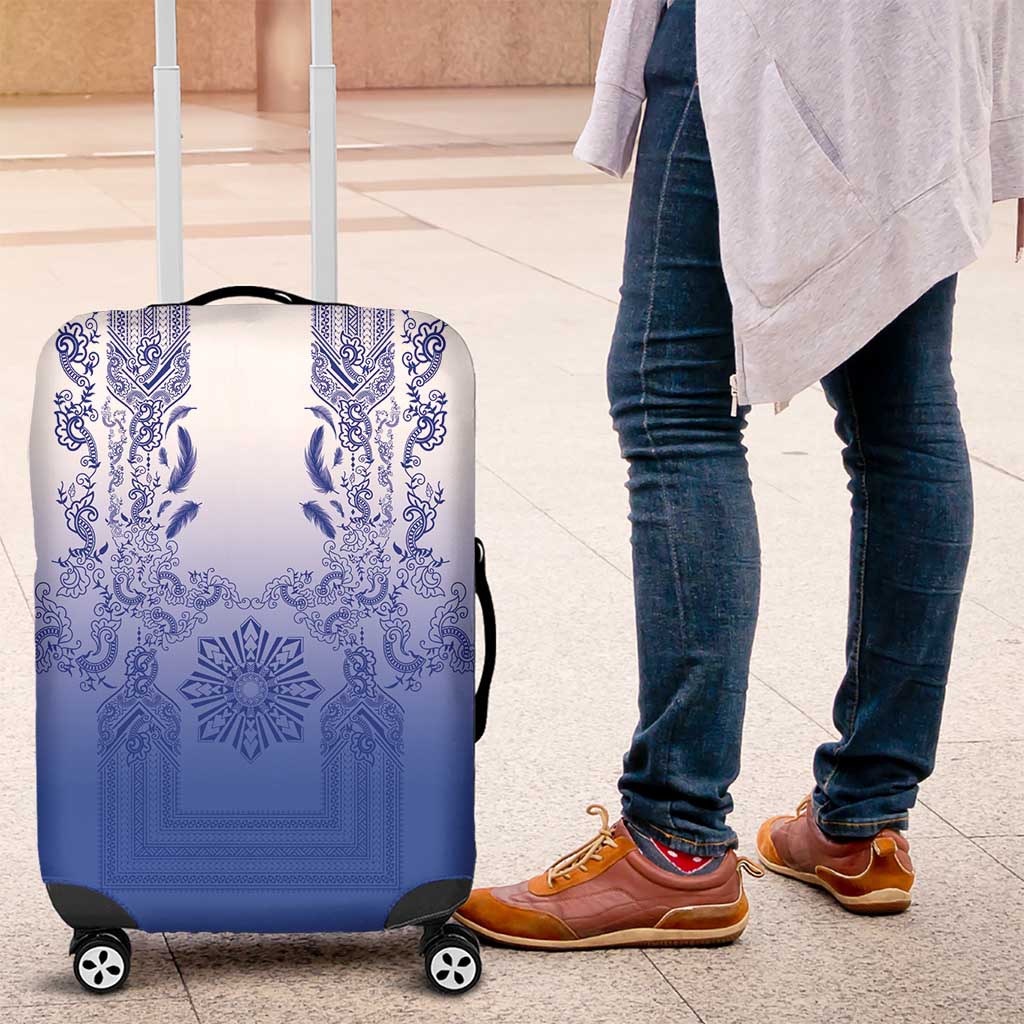 Philippines Barong Style Luggage Cover with Polynesian Art and Leaf Motif Blue Color