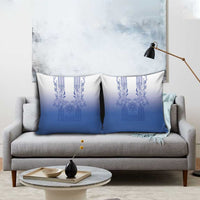 Philippines Barong Style Pillow Cover with Polynesian Art and Leaf Motif Blue Color