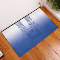 Philippines Barong Style Rubber Doormat with Polynesian Art and Leaf Motif Blue Color