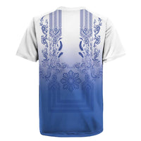 Philippines Barong Style Rugby Jersey with Polynesian Art and Leaf Motif Blue Color