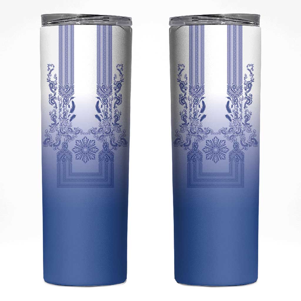 Philippines Barong Style Skinny Tumbler with Polynesian Art and Leaf Motif Blue Color LT03 Blue - Polynesian Pride