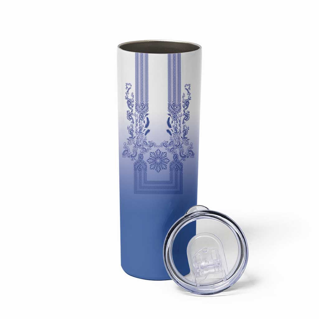 Philippines Barong Style Skinny Tumbler with Polynesian Art and Leaf Motif Blue Color LT03 - Polynesian Pride