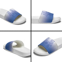 Philippines Barong Style Slide Sandals with Polynesian Art and Leaf Motif Blue Color