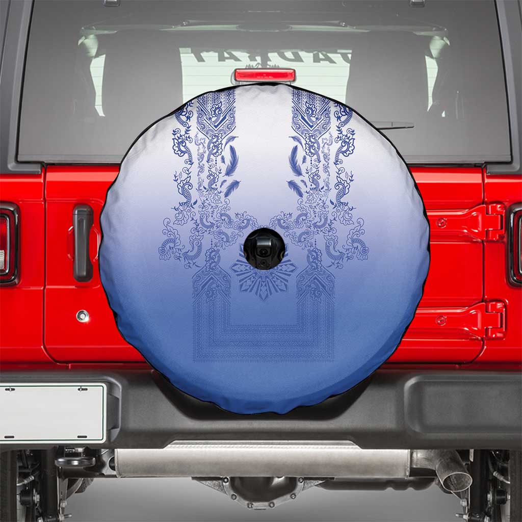 Philippines Barong Style Spare Tire Cover with Polynesian Art and Leaf Motif Blue Color