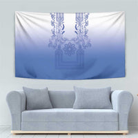 Philippines Barong Style Tapestry with Polynesian Art and Leaf Motif Blue Color