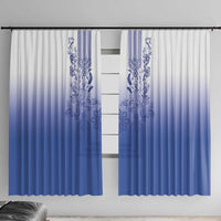Philippines Barong Style Window Curtain with Polynesian Art and Leaf Motif Blue Color
