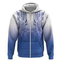 Philippines Barong Style Zip Hoodie with Polynesian Art and Leaf Motif Blue Color LT03 Zip Hoodie Blue - Polynesian Pride