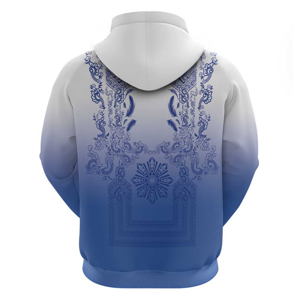 Philippines Barong Style Zip Hoodie with Polynesian Art and Leaf Motif Blue Color LT03 - Polynesian Pride