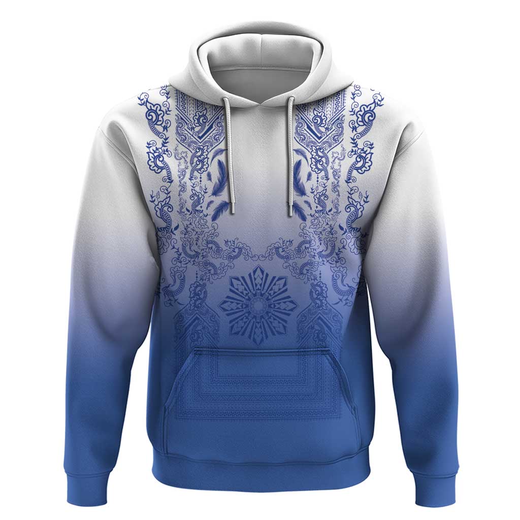 Philippines Barong Style Zip Hoodie with Polynesian Art and Leaf Motif Blue Color LT03 Pullover Hoodie Blue - Polynesian Pride
