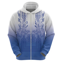 Philippines Barong Style Zip Hoodie with Polynesian Art and Leaf Motif Blue Color LT03 - Polynesian Pride