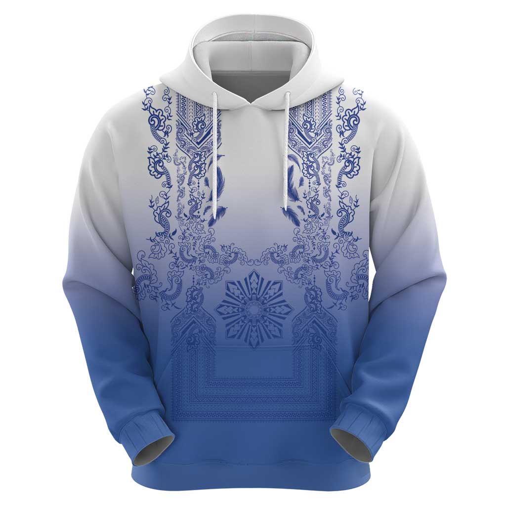 Philippines Barong Style Zip Hoodie with Polynesian Art and Leaf Motif Blue Color LT03 - Polynesian Pride