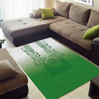 Philippines Barong Style Area Rug with Polynesian Art and Leaf Motif Green Color