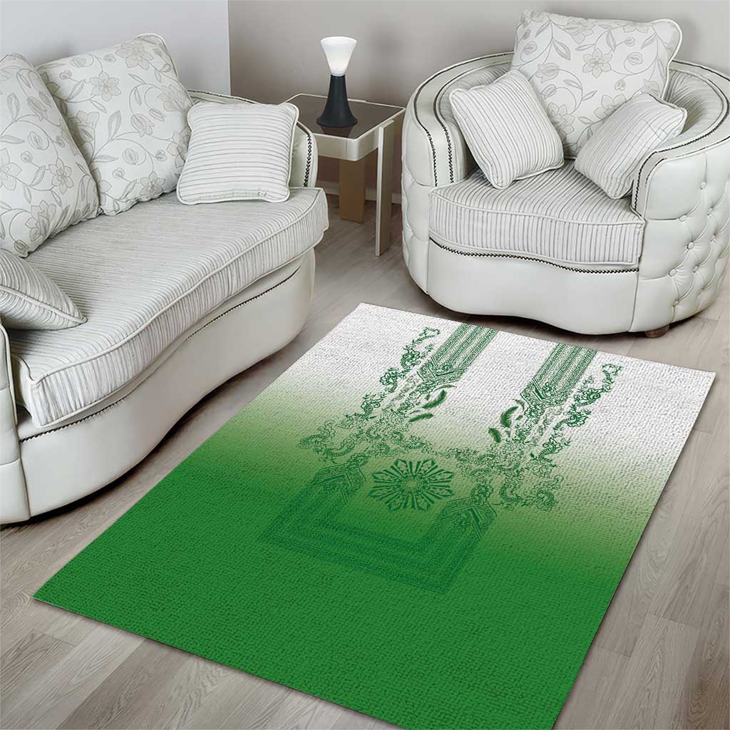 Philippines Barong Style Area Rug with Polynesian Art and Leaf Motif Green Color