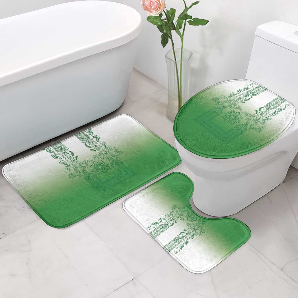 Philippines Barong Style Bathroom Set with Polynesian Art and Leaf Motif Green Color