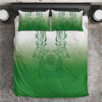 Philippines Barong Style Bedding Set with Polynesian Art and Leaf Motif Green Color