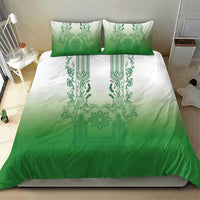 Philippines Barong Style Bedding Set with Polynesian Art and Leaf Motif Green Color
