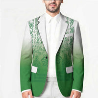 Philippines Barong Style Blazer with Polynesian Art and Leaf Motif Green Color