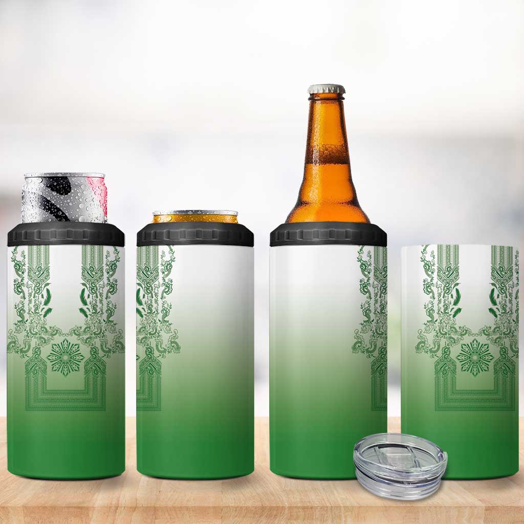 Philippines Barong Style 4 in 1 Can Cooler Tumbler with Polynesian Art and Leaf Motif Green Color LT03 - Polynesian Pride