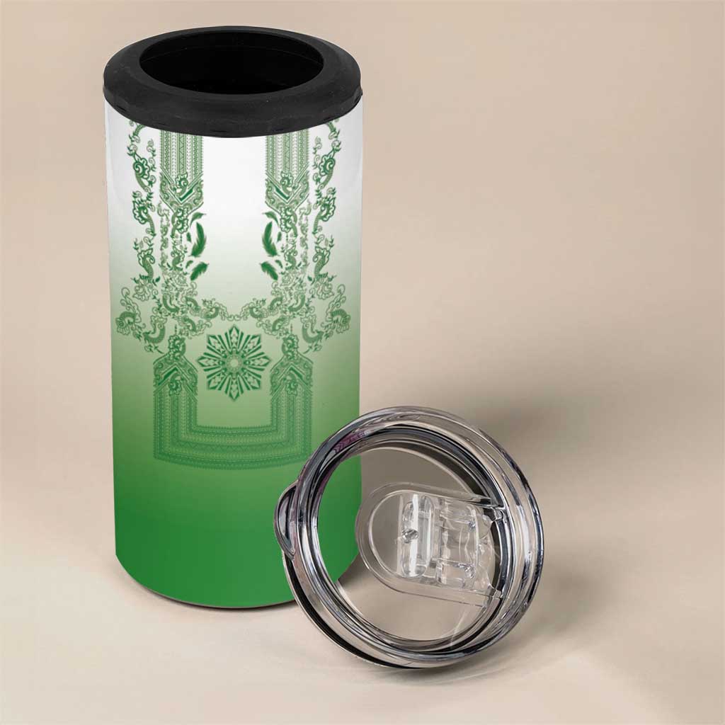 Philippines Barong Style 4 in 1 Can Cooler Tumbler with Polynesian Art and Leaf Motif Green Color LT03 - Polynesian Pride