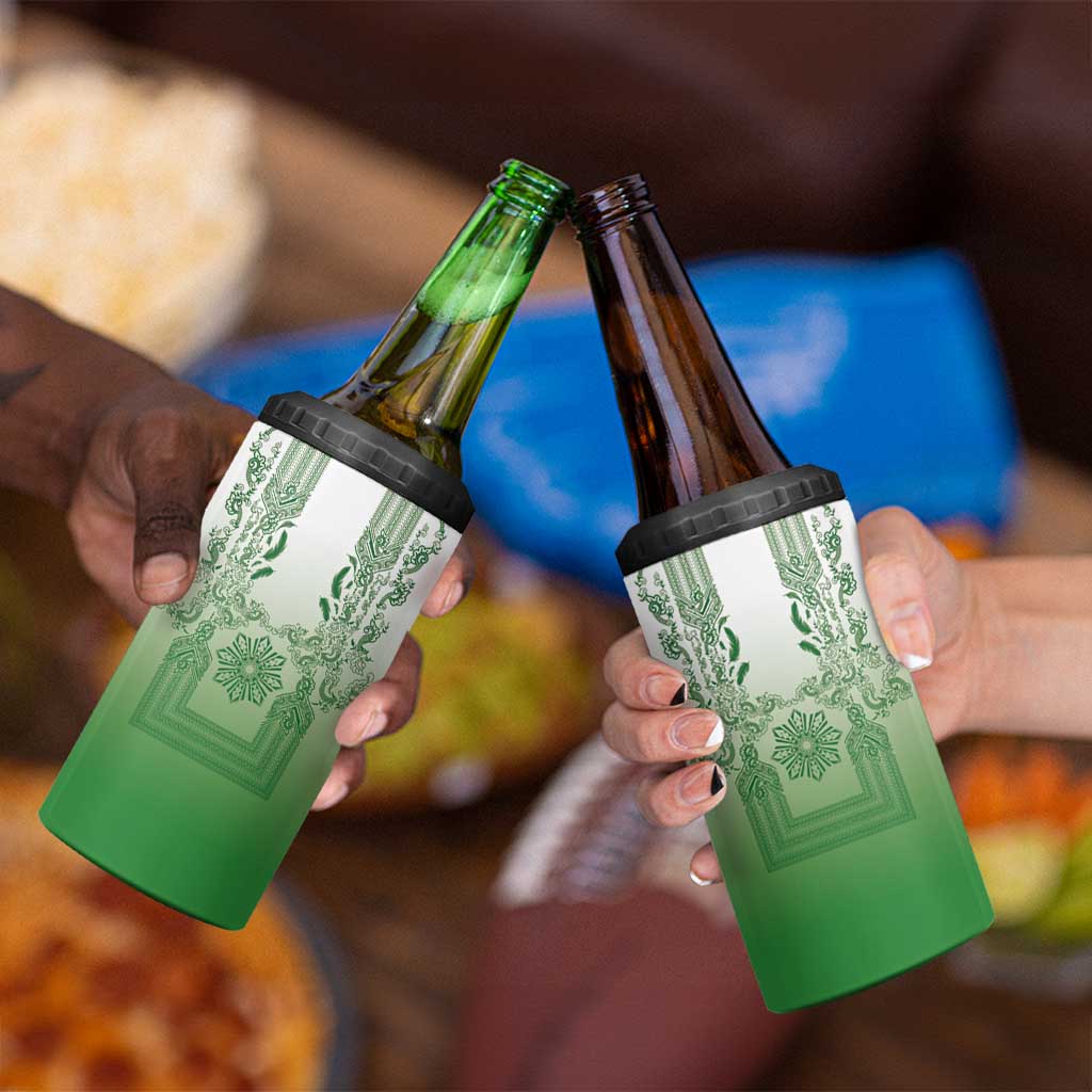 Philippines Barong Style 4 in 1 Can Cooler Tumbler with Polynesian Art and Leaf Motif Green Color LT03 - Polynesian Pride