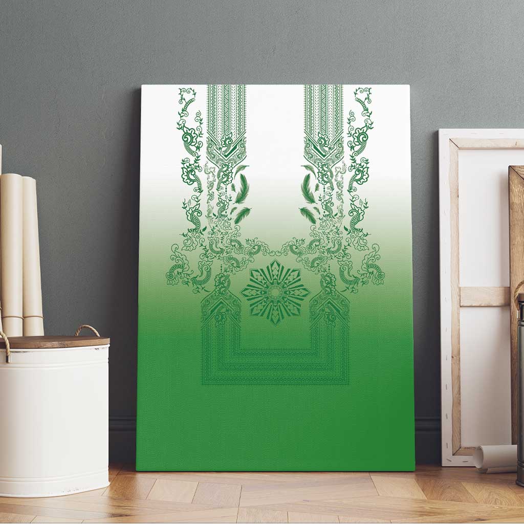Philippines Barong Style Canvas Wall Art with Polynesian Art and Leaf Motif Green Color
