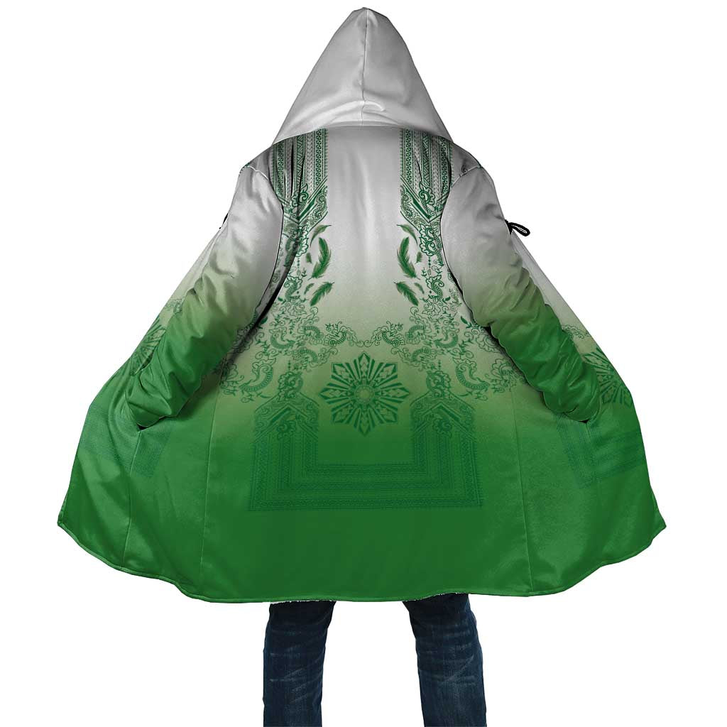 Philippines Barong Style Cloak with Polynesian Art and Leaf Motif Green Color