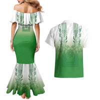 Philippines Barong Style Couples Matching Mermaid Dress and Hawaiian Shirt with Polynesian Art and Leaf Motif Green Color LT03 - Polynesian Pride